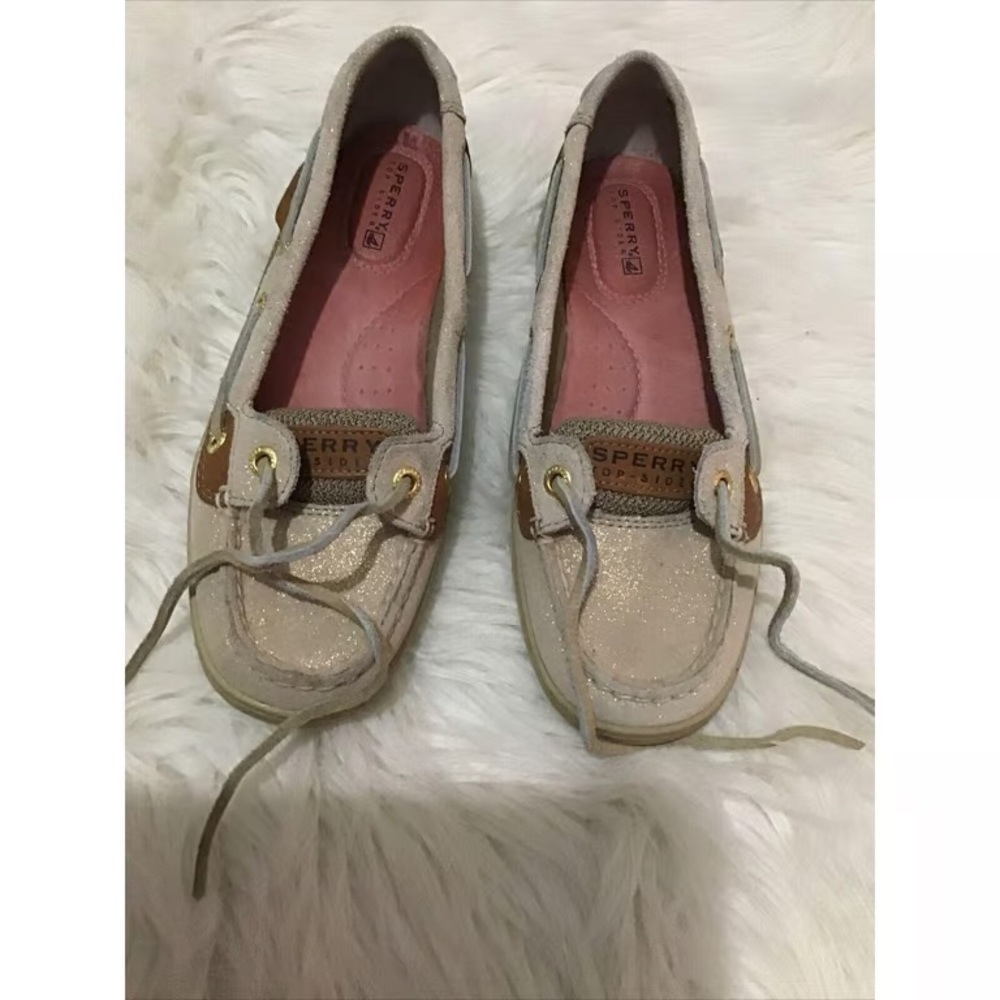 Sperry Topsider Boat Shoes 5.5 Tan with Gold sparkles